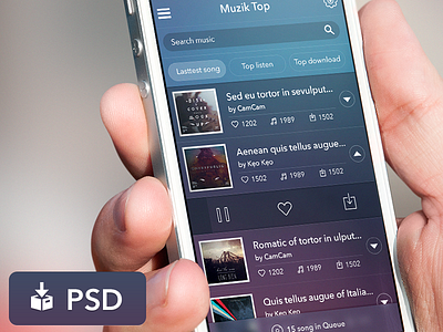 Freebie PSD: App Music UI blue clear free freebie ios simplicity ui ux violet