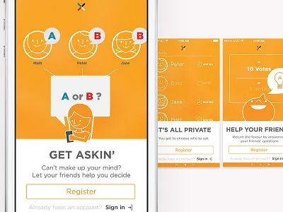 Votee Onboard illustrations flat design illustration ios ios7 on board orange register tutorial vote votee