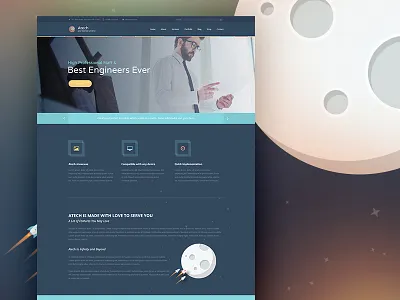 Atech Freebie Page flat free psd freebie landing page rocket space themeforest ui ux web web design website