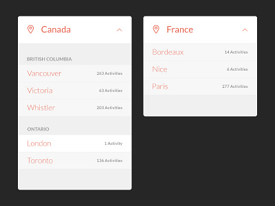 Destination Index Cards card cities collapse countries destination expand travel ui