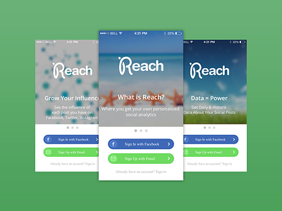 Intro Page email facebook flat ios iphone profile share social ui ux