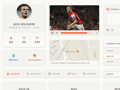 UI Kit arsenal button clean interface jack wilshere menu ui ui kit web