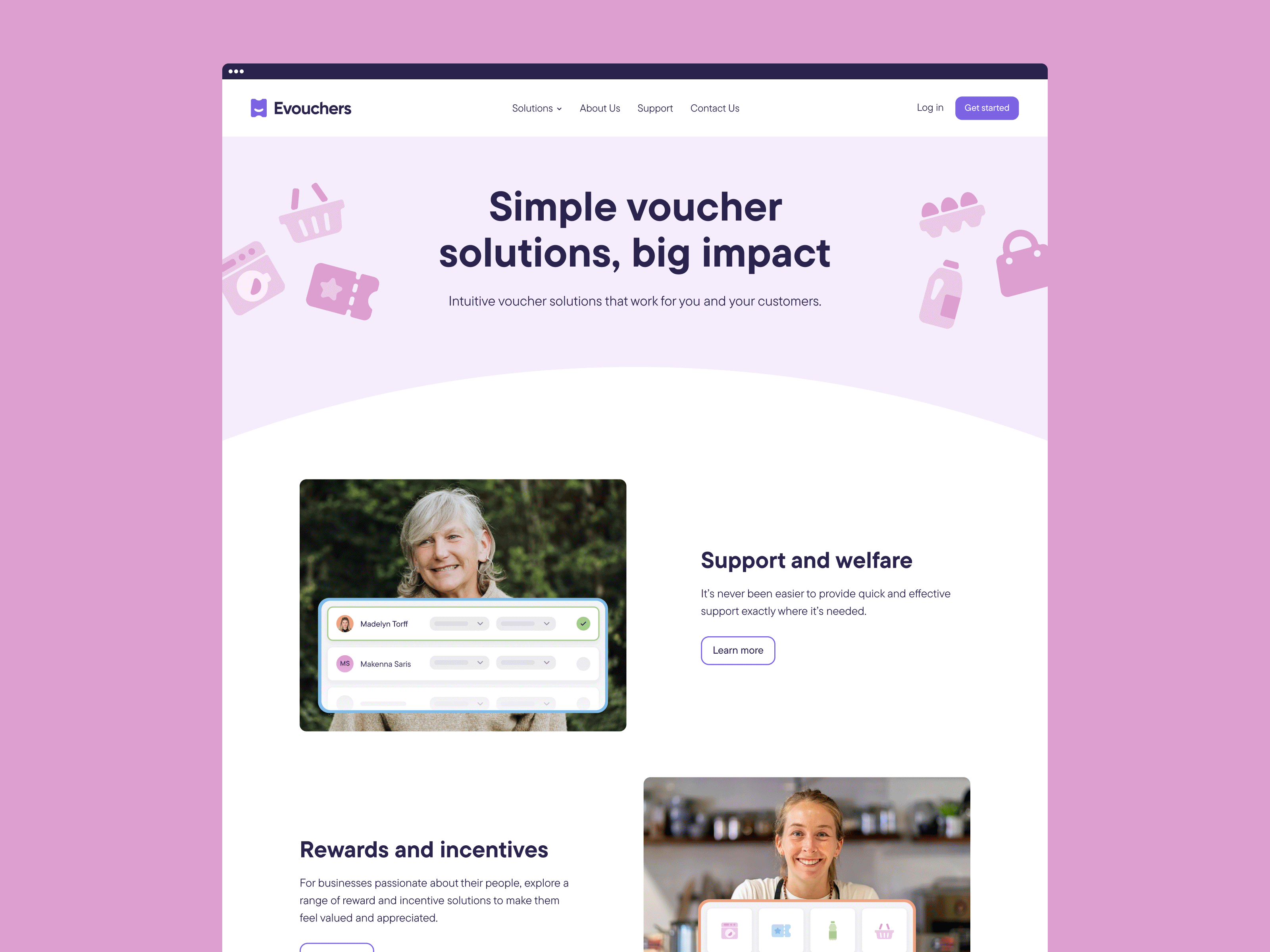 Evouchers - Pages community design system marketing product page saas ui vouchers web design welfare