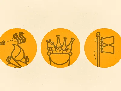 Camp Thrillist bacon beer boxers camp fire fish flag icons illustration lines vector