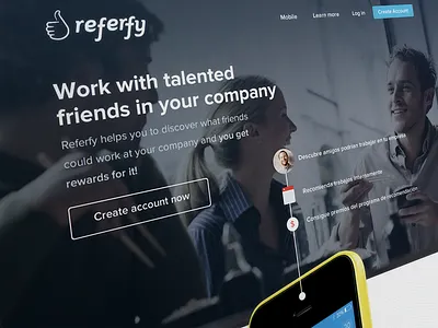 Referfy.com Landing Page about us flat home interface iphone landing page referrals say testimonials ui users