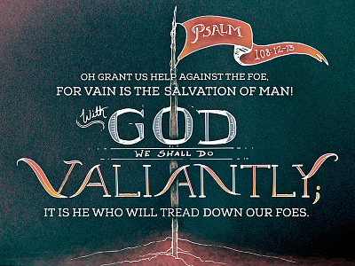Psalm 108:12-13 banner bible drawn flag hand drawn illustration logos bible software roots scripture texture typography verse