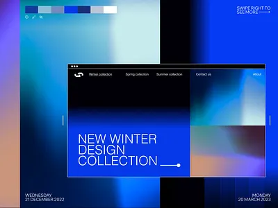Winter-inspired moodboard backpack blue branding cold color palette design e commerce editor x graphic design grid moodboard site store ui web design website winter wintersolstice