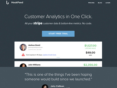 HookFeed UI activity analytics design feed homepage hook interface metrics stream stripe ui ux