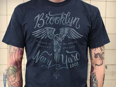 The Pursuit of NY - Brooklyn Navy Yard drawn hand hand drawn hand painted illustration lettering pen and ink screen print the pursuit of ny type water based discharge