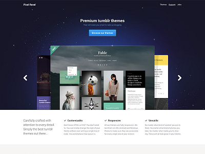 Pixel Revel home page button carousel landing landing page theme themes tumblr tumblr theme web web design webdesign website