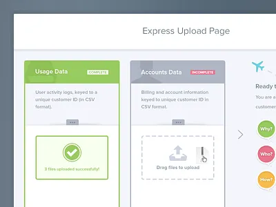 UI Upload Form Walkthrough dash data drag file files form illustration sharing stages successful ui upload