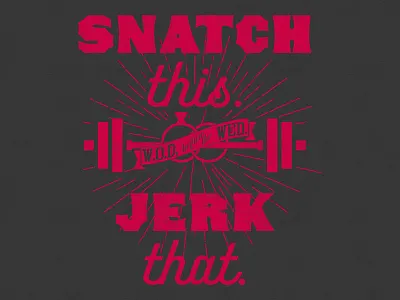 Snatch This. Jerk That. crossfit rings wedding weights wood type
