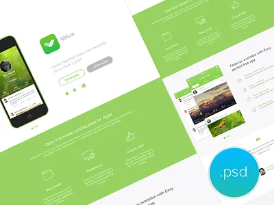 App Landing Page - freebie app clean free landing page free psd line icons product page psd ui website