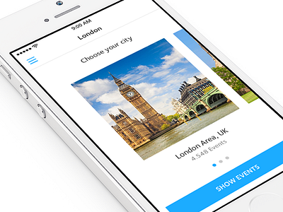 Choose City app blue cities club events flat going out ios london nightlife photos wireframes