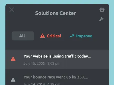 Notifications and solutions center alerts email feed flat mail message notifications