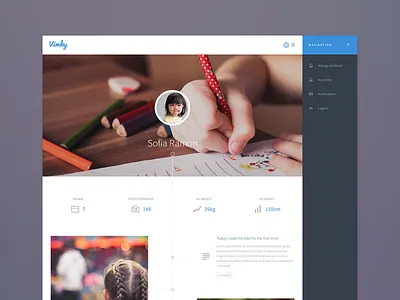 Kiddyclouds timeline avatar flat hero icons kids navigation off canvas simple timeline web app webdesign