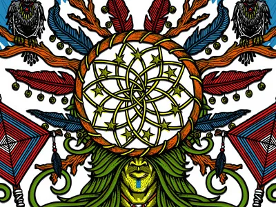 Colonial Shaman boston dreamcatcher feathers gigposter screenprint widespread panic