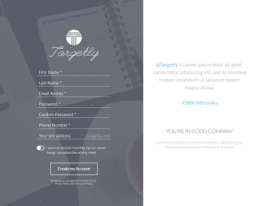 Signup screen branding button clean field flat form login signup ui ux