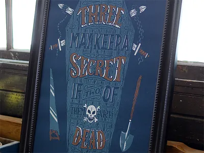 Secret Poster coffin hand drawn hand lettering lettering poster screenprint skull swords typography