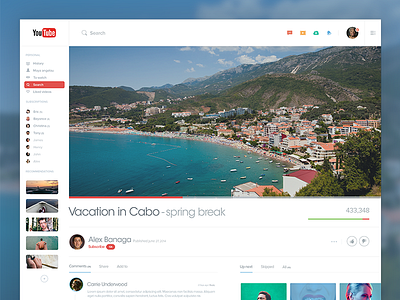 Youtube redesign alexbanaga flat follow icon like navigation profile social website youtube