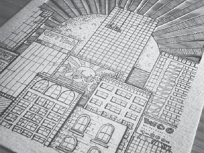 Cityscape buildings cityscape handcut handdrawn illustration micron papercutting sun windows xacto