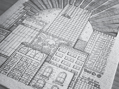 Cityscape buildings cityscape handcut handdrawn illustration micron papercutting sun windows xacto
