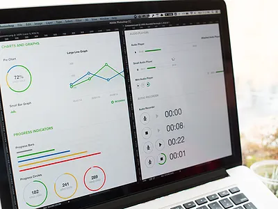 Application Components audio player bar charts circle graphs h1 studios microphone progress indicator record style guide stylesheet ui