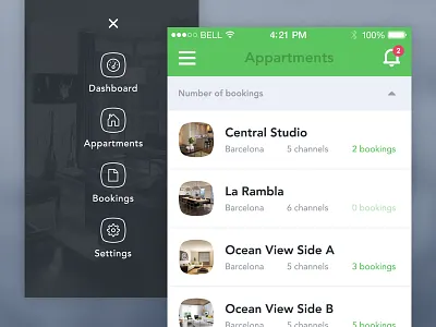 Booking App - Menu / Listing app appartment booking flat ios7 iphone list manage menu property ui
