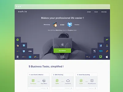 Website accounting app automatic automation b2b cloud invoices metrics onepage saas sushio uidesign