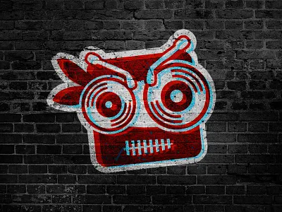Angry Ninja Logo 3d blue brick dj face grunge logo mark ninja red