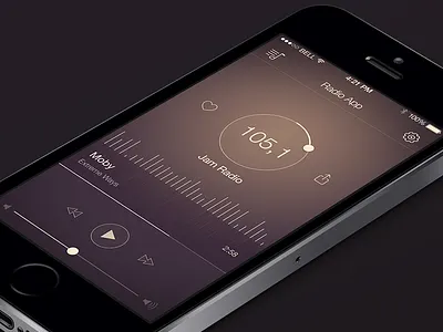 FM Radio UI - IOS 7 App design rebound flat gui interface ios 7 iphone radio ui