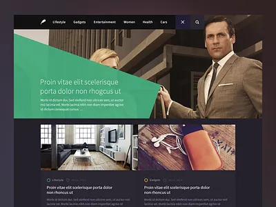 Magazine blocks blog colors dark entertainment glossy grid images magazine menu search