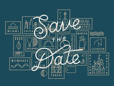 Anne + Erik Wedding - Save the Date Final card hand lettering illustration save the date script stamp travel typography wedding world