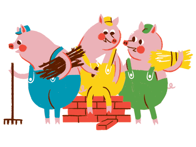 Three Little Pigs animal character draw fairy tale illustration pig story three little pigs