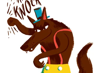 Big Bad Wolf animal big bad wolf cartoon character draw fairy tale illustration suspenders top hat wolf