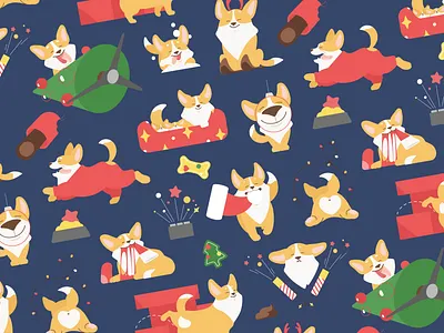 Corgi Christmas Pattern animal character art character character design characters christmas cute art cute illustration design icon illustration new year pattern pattern design shakuro xmas