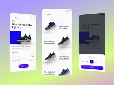 Size selection after effects animation app clean design gradient inspiration interface mobile muzli product selection shop size ui ux