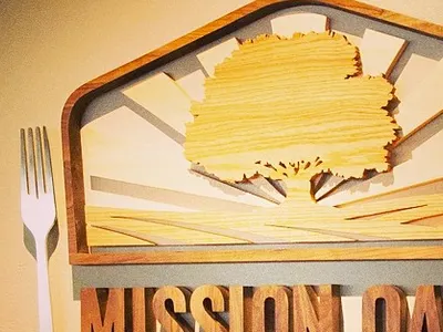 Mission Oaks Sign cafe california logo mission oaks sign silver wood