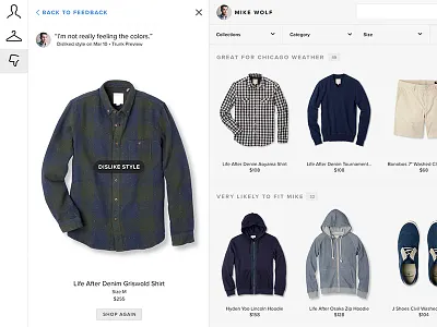 Feedback Panel - Product Detail (WIP) clothing customer ecommerce feedback flags future panels personal search service shopping stylist