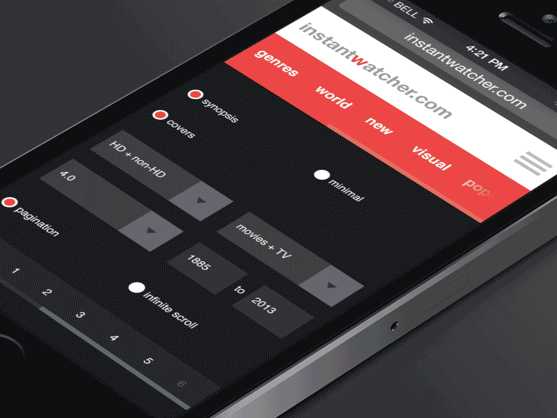 Instantwatcher - Mobile "New" page buttons helvetica interactive interface mobile movie redesign ux visual design