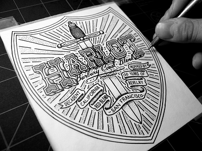 Harlot Wine Concept banner burst calligraphy hand drawn hand lettering lettering monogram ornate shield stipple sword typography