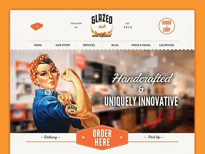 Glazed & Infused Home Page 50s americana call to action clipart doughnuts found art full width parallax retro rosie web yabuddy