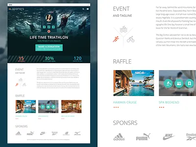 Sponsrs Event Page button clean donate flat icons triathlon ui ux web