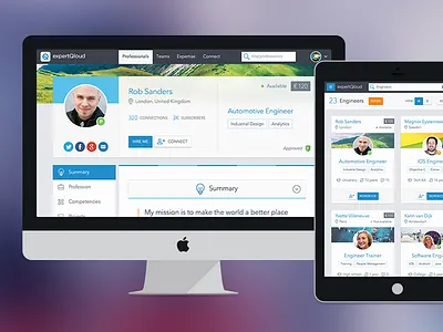 ExpertQloud hero image app automotive networking professionals profile sketch ui ux web