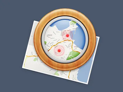 App icon concept app icon mac magnifying glass map parcel tracking wood wooden