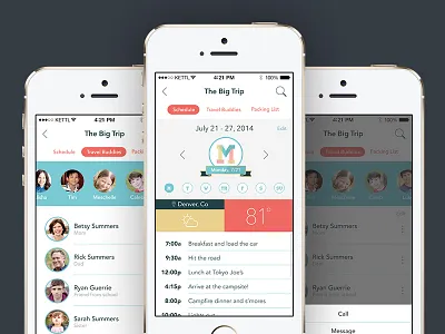 More screens app camp children colorful flat icons ios kids mobile travel trip ui