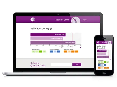 GE Get In The Game clean dashboard game quiz score