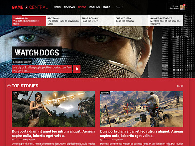 GameCentral games layout photoshop web design