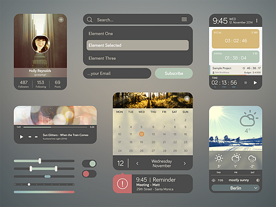 rad Ui Kit buttons calendar dark field flat kit player profile slider switch ui ui kit
