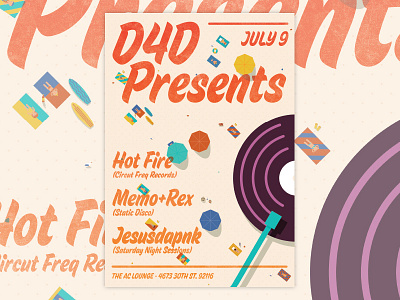 D4D Presents beach flyer illustrated isometric july party people poster record sand summer vector